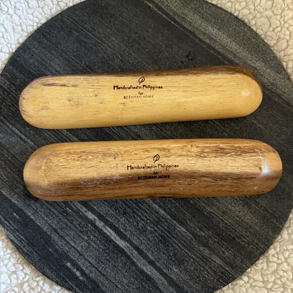 (2) Hand Crafted Acacia Wood Serving Platter Dish Beekman Home 12”x2.5” Set Of 2 - Picture 2 of 7